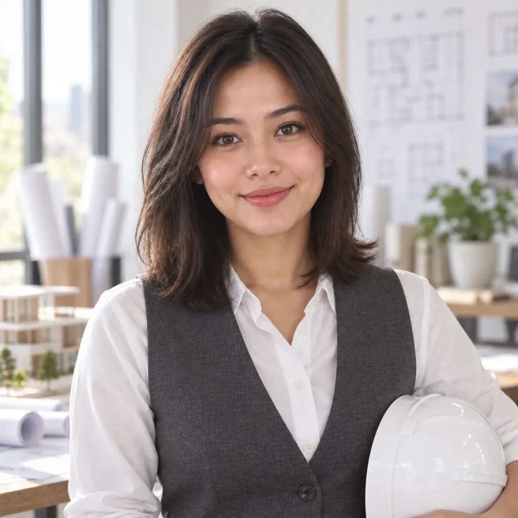 Architect on site headshot, Poised headshot smile pose