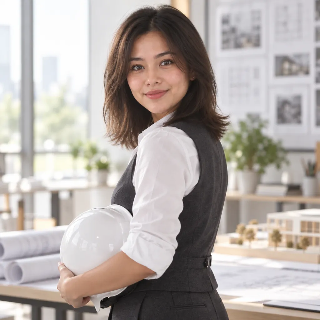 Architect on site headshot, Three-quarter turn pose