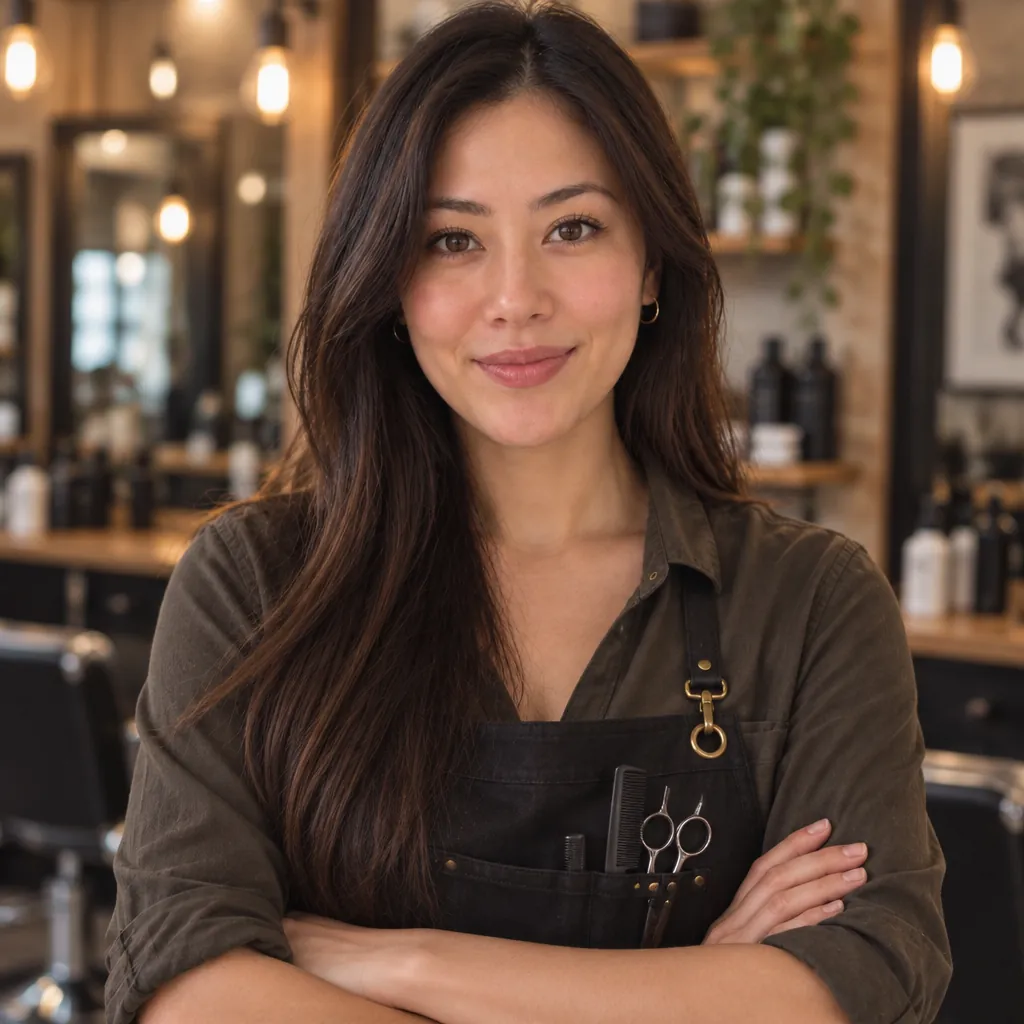 Stylist in salon headshot, Arms crossed pose