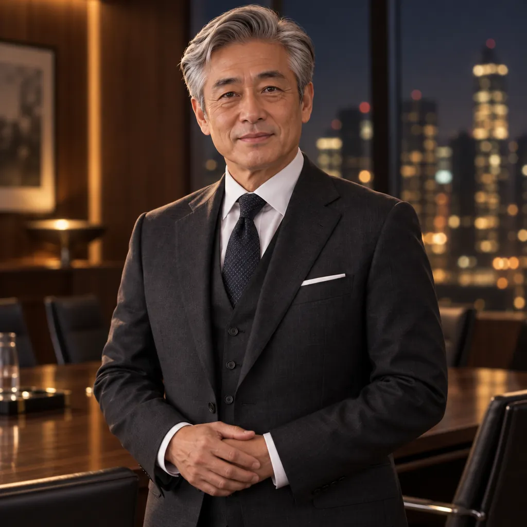 Boardroom charcoal headshot, Standing command pose