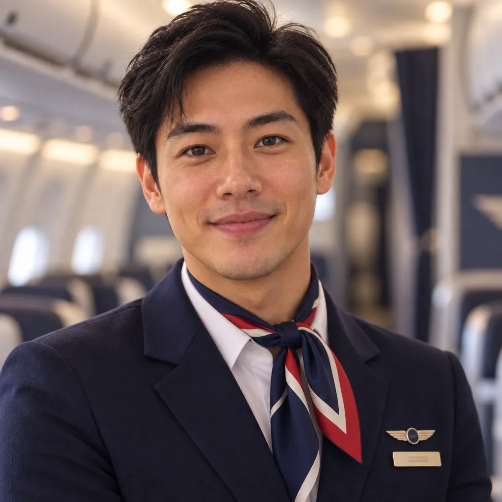 Cabin crew headshot, Thoughtful close-up pose