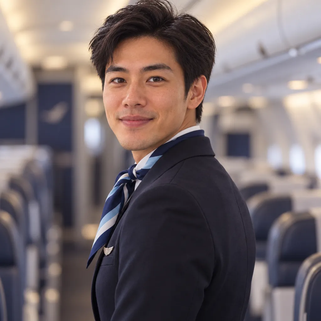 Cabin crew headshot, Three-quarter turn pose