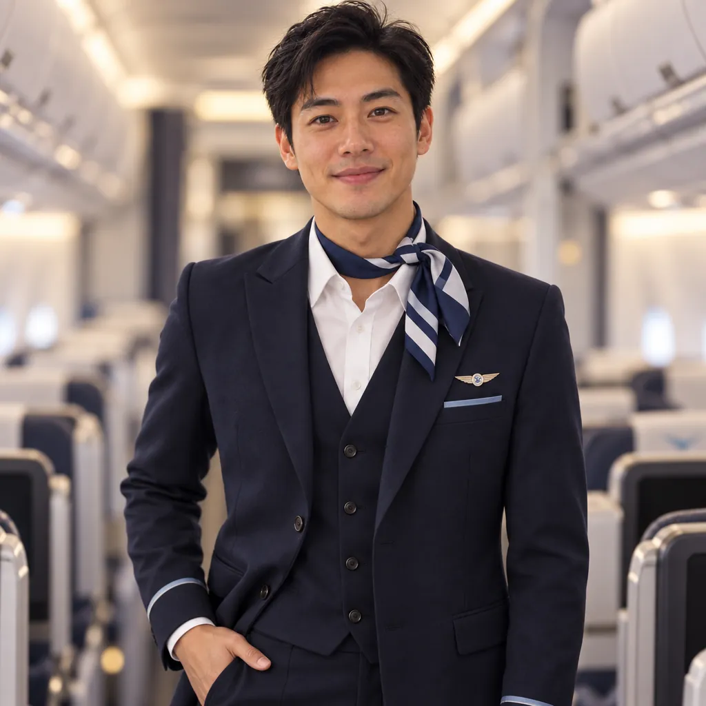 Cabin crew headshot, One hand in pocket pose
