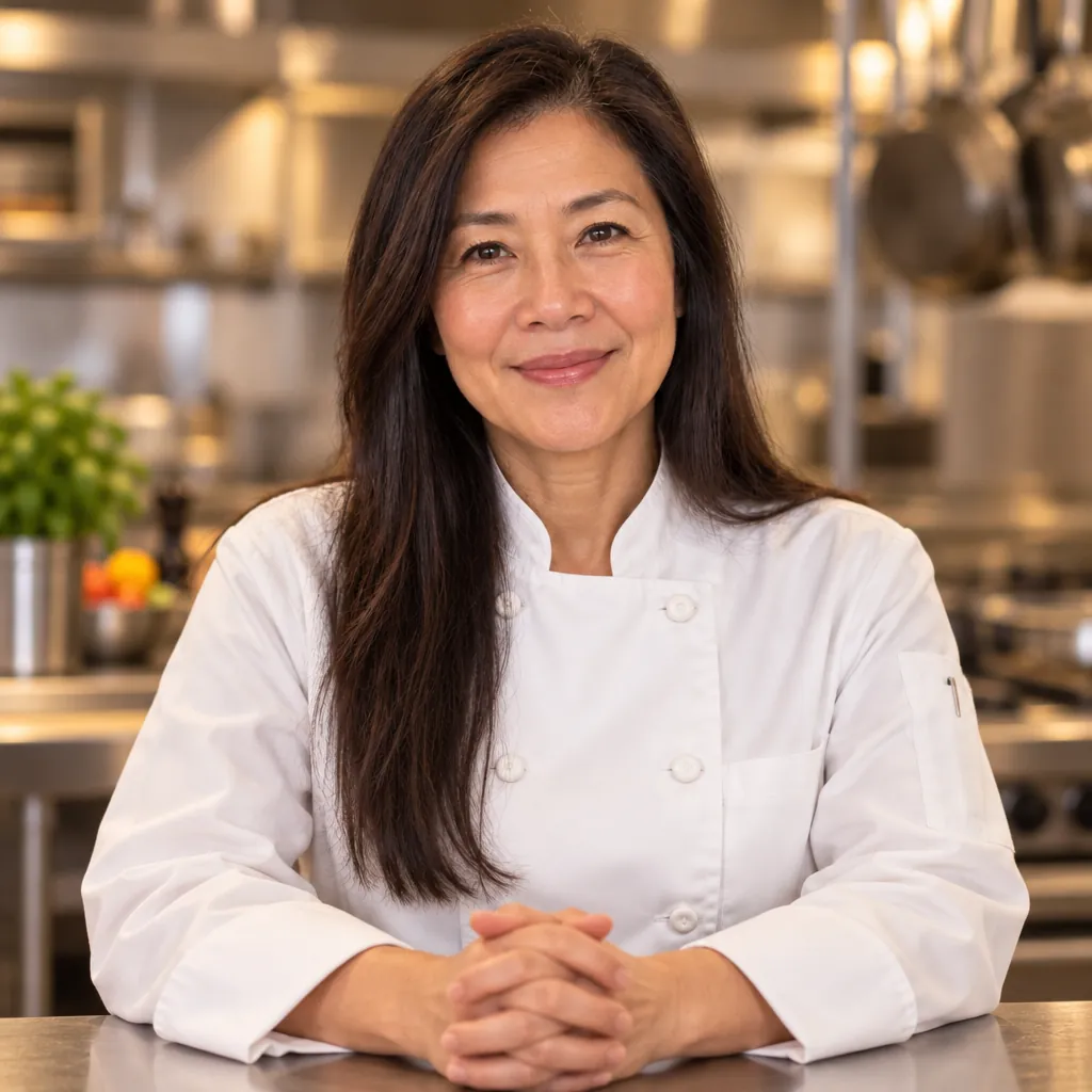Head chef headshot, Hands clasped pose