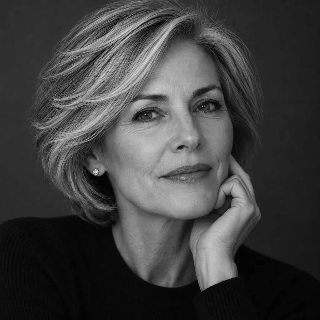 Editorial mono headshot, Hand at jaw pose