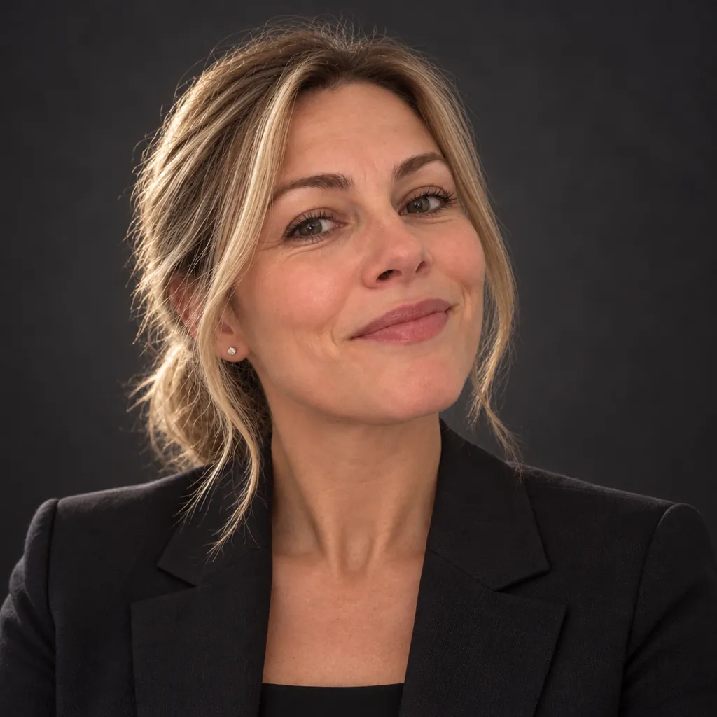 Executive dark headshot, Poised warmth pose