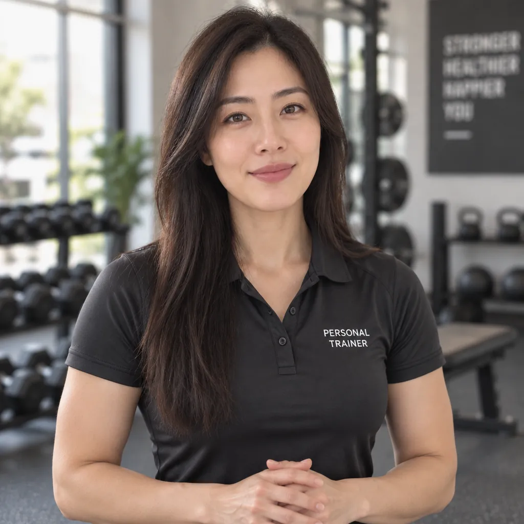 Fitness coach headshot, Hands clasped pose
