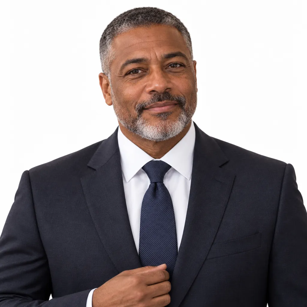 Formal clean headshot, Adjusting button pose
