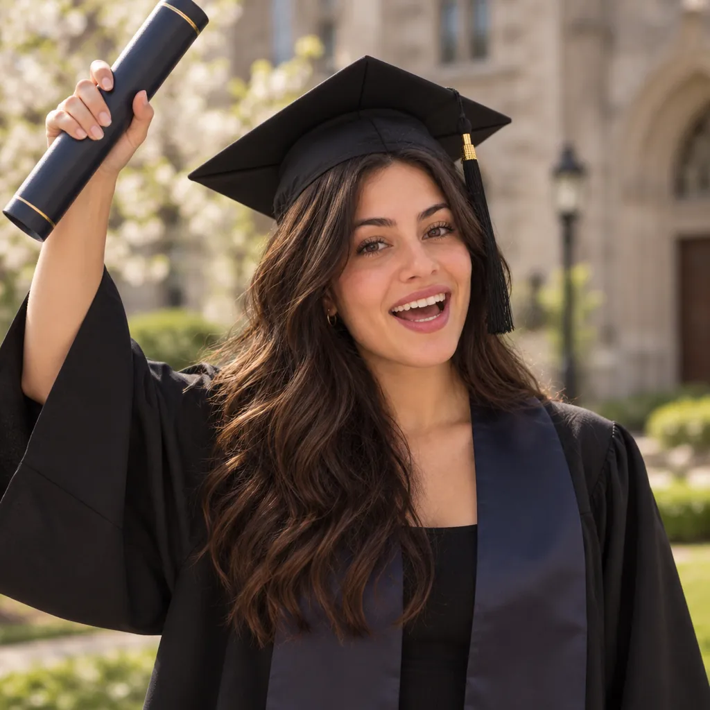 Graduation headshot, Celebrating diploma pose