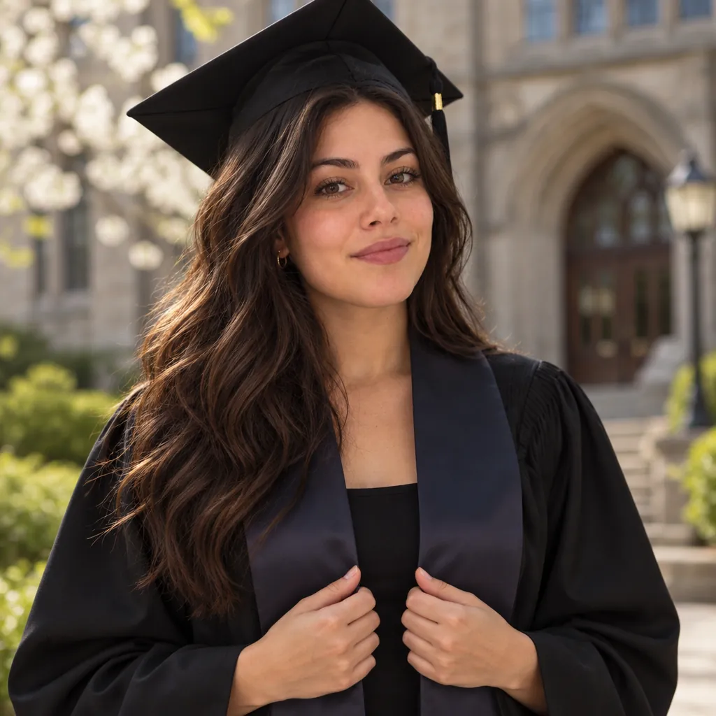 Graduation headshot, Adjusting stole pose