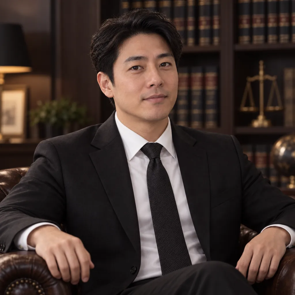 Law firm dark headshot, Seated counsel pose
