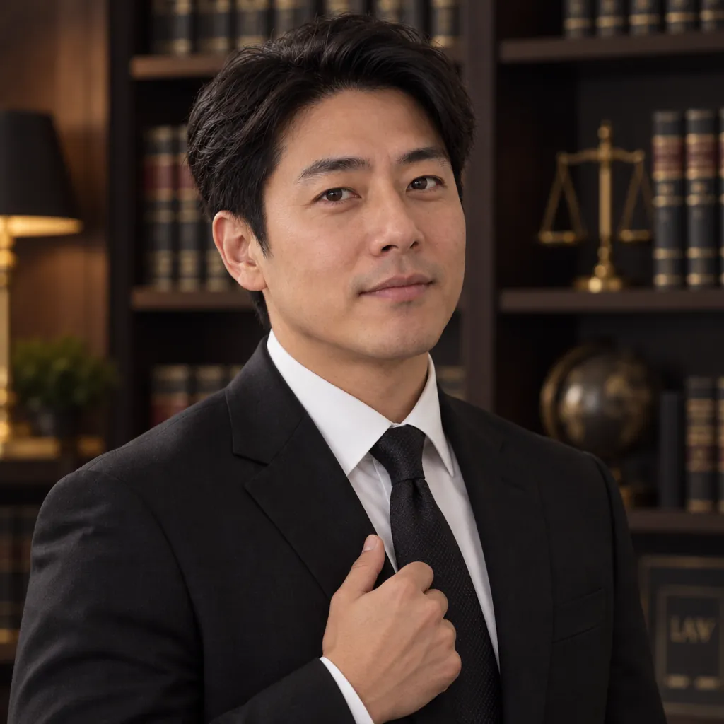 Law firm dark headshot, Lapel grasp pose