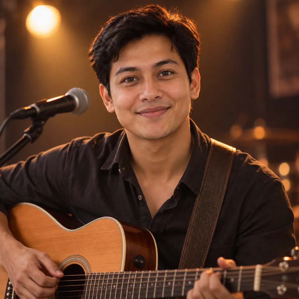 Musician on stage headshot, Calm headshot pose
