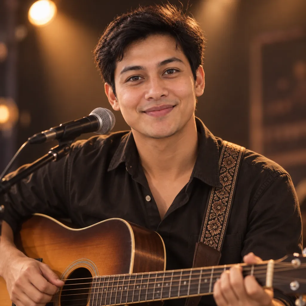 Musician on stage headshot, Poised headshot smile pose