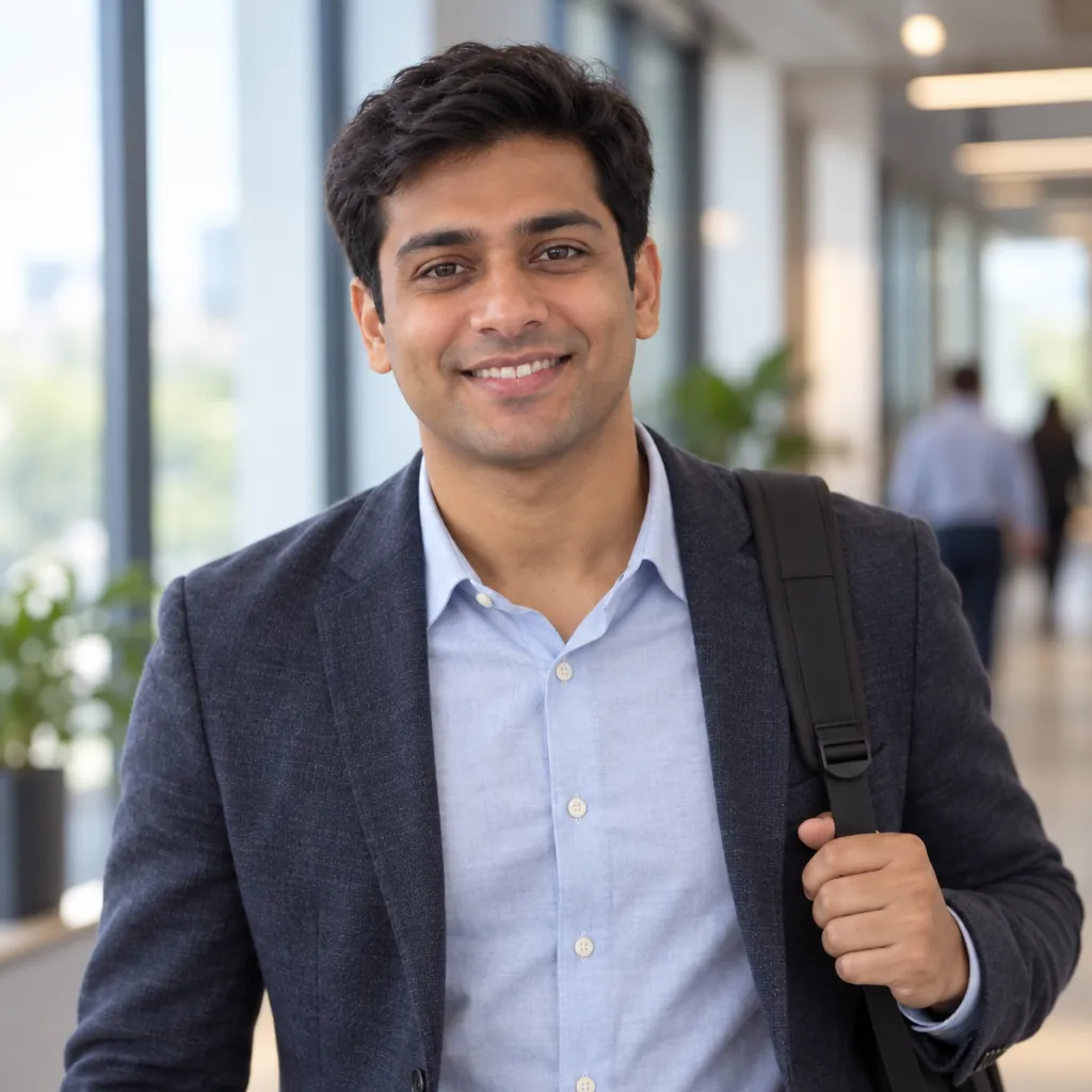 Office candid headshot, In motion pose