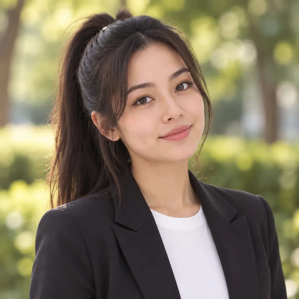 Outdoor bokeh headshot, Serene close-up pose