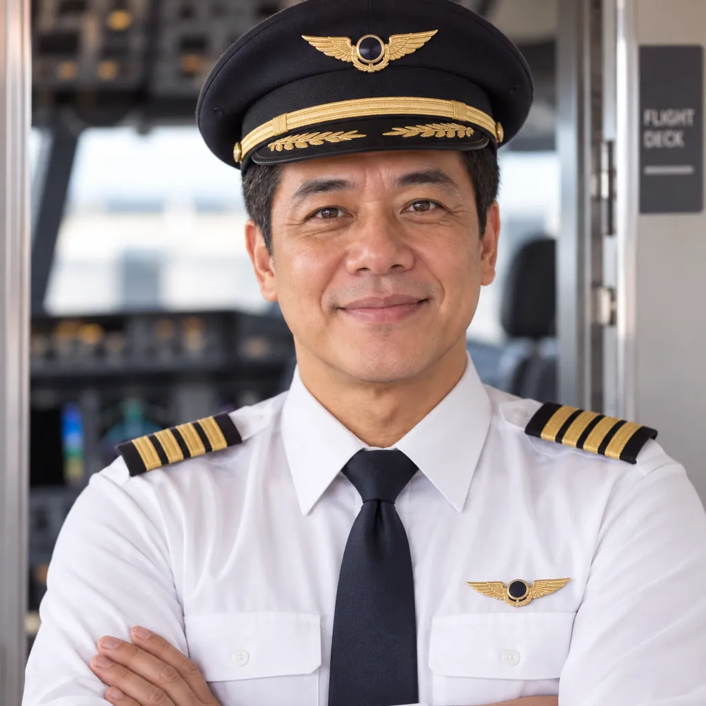 Airline pilot headshot, Arms crossed pose