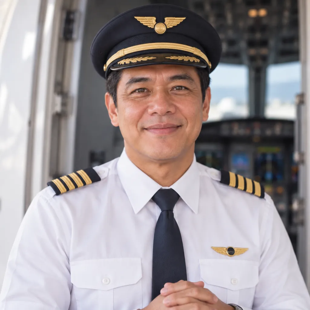 Airline pilot headshot, Hands clasped pose