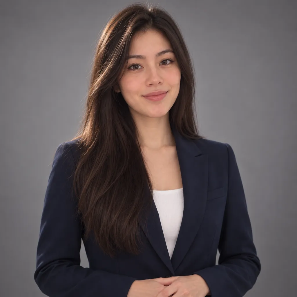 Studio gray headshot, Clasped hands pose
